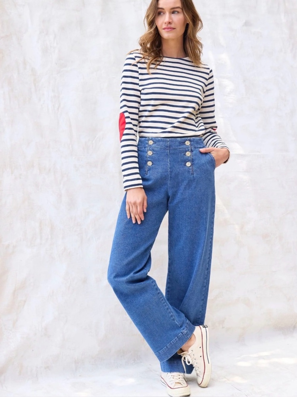 Saint James Size 12 Torie High Waist Wide Leg Denim Button Front Jeans
